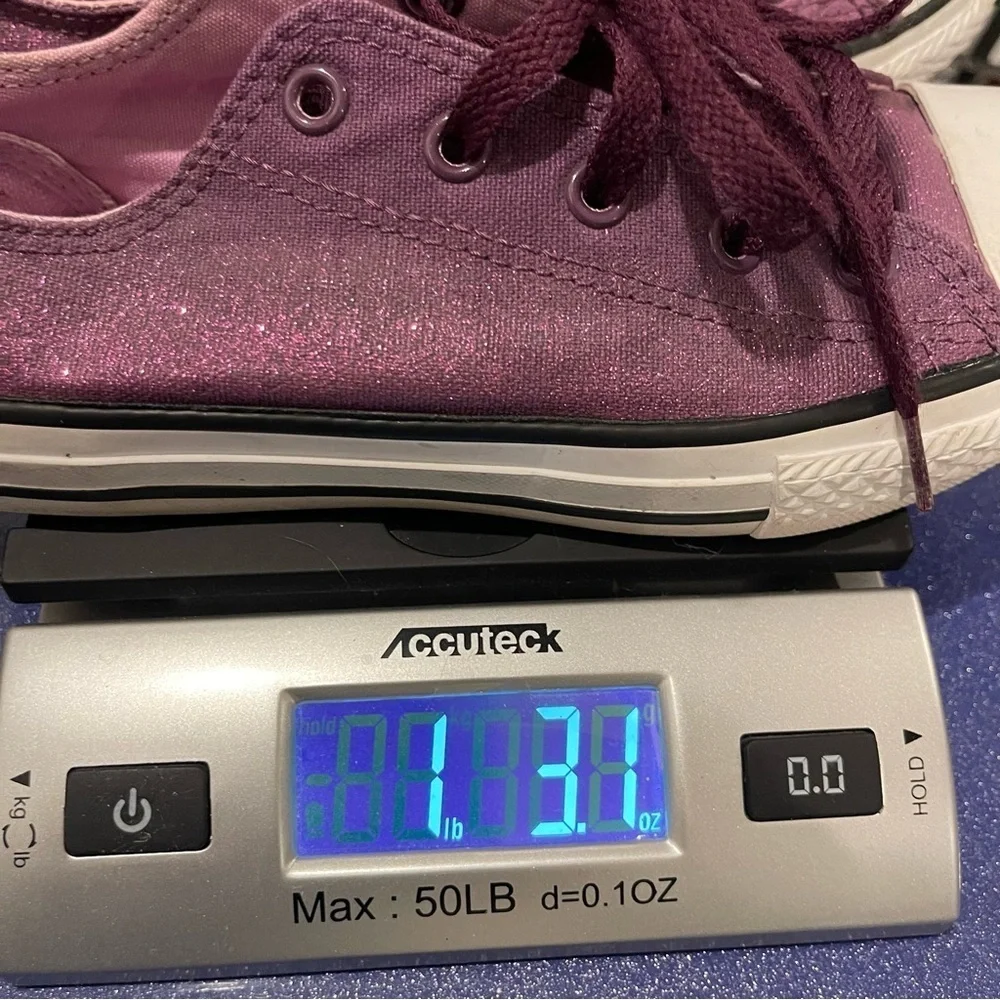 Converse All Star Glitter Sneakers Girls Size 2 Purple Double Tong